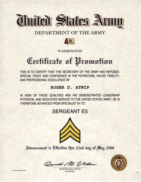 army promotion certificate template pdf